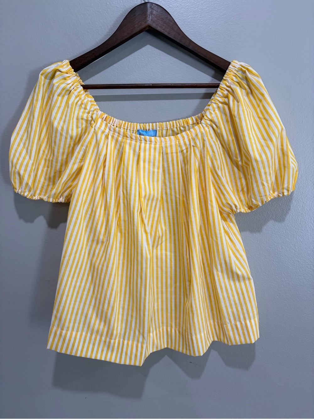 Draper James Yellow Striped Off-Shoulder Puff Sleeve Top
